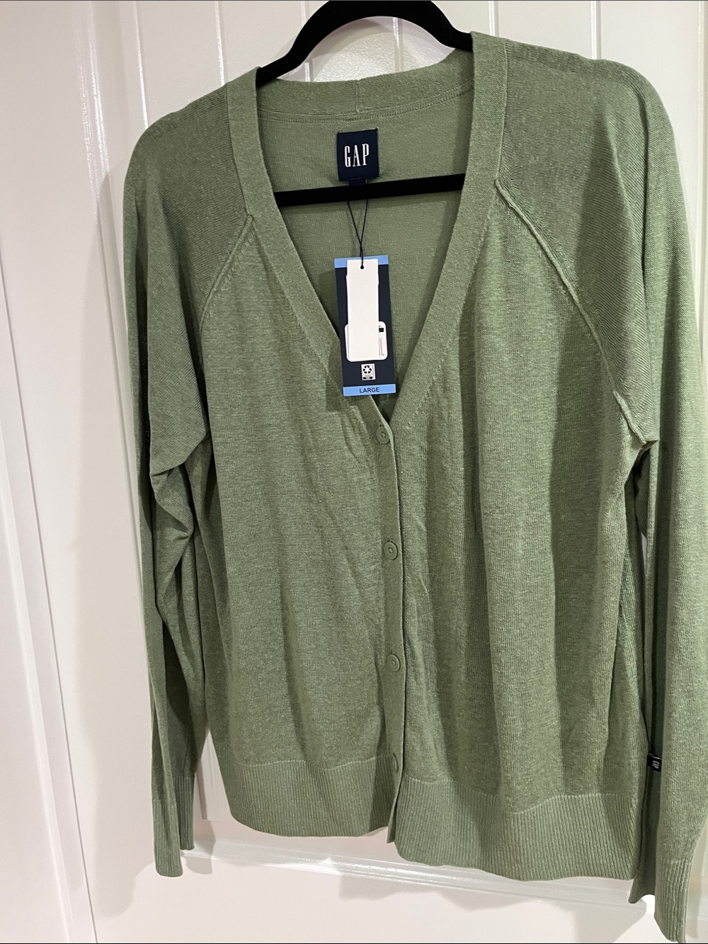 GAP Olive Green Linen blend V-Neck Button Front Cardigan